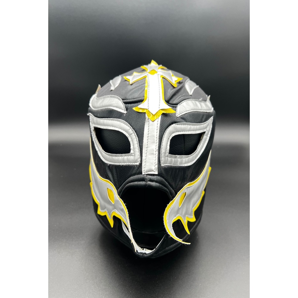 Rey Mysterio Lucha Libre Wrestling Mask Black Silver Yellow Adult Lace Up Mexico